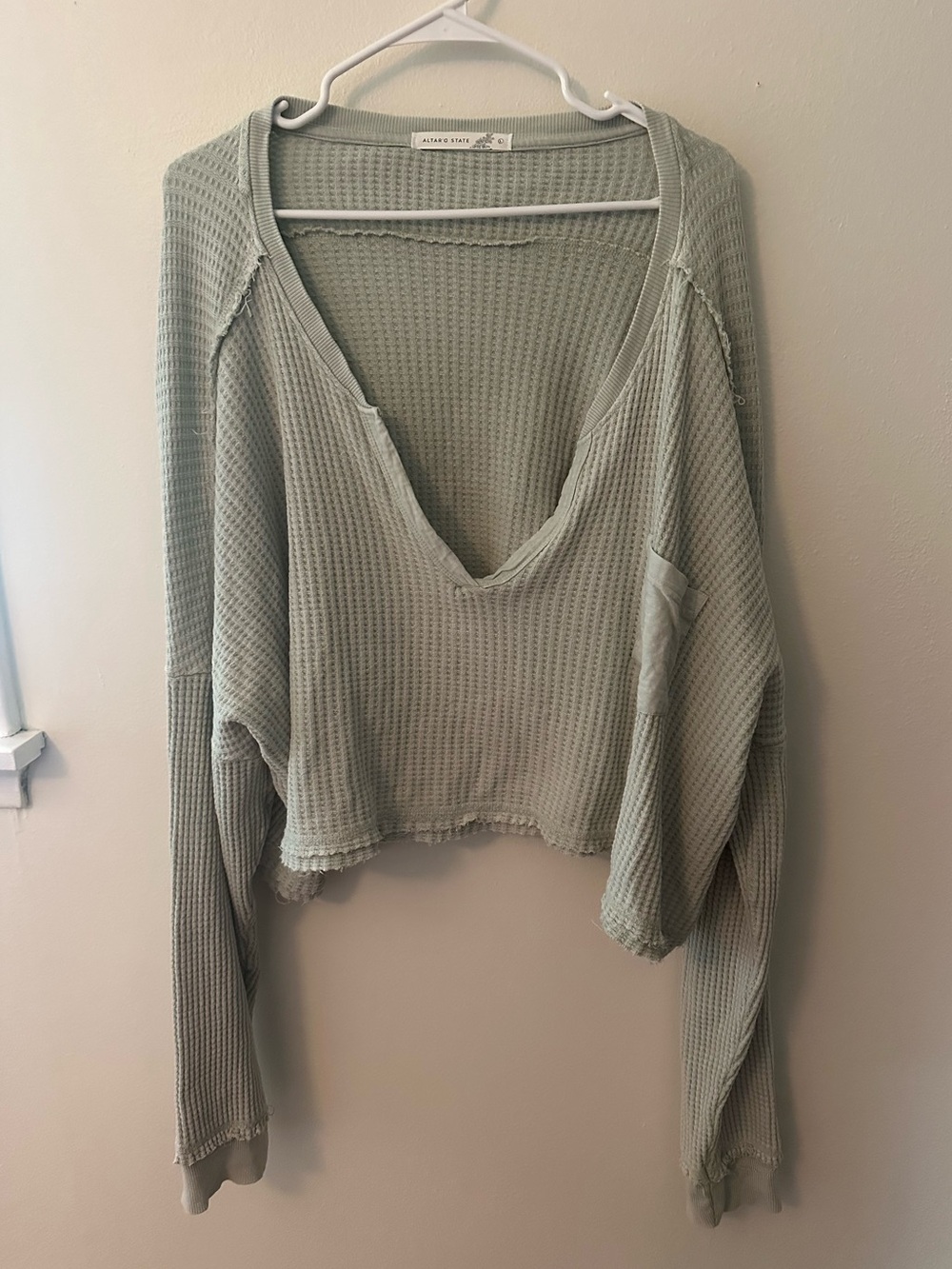 Altar’d state light blue waffle knit over the shoulder crop top - Picture 2 of 8